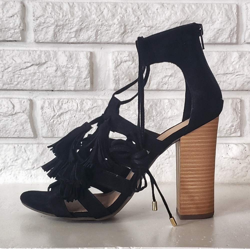 NY&Co. Black Suede Block Sandals, New! Size 9.